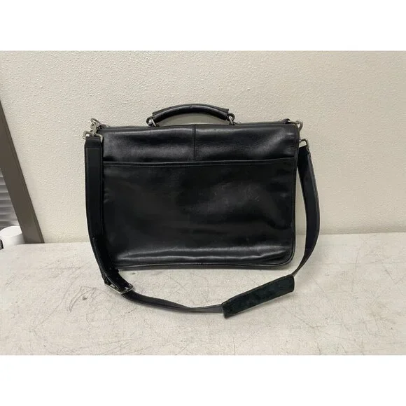 COACH F06455 THOMPSON BLACK LEATHER W/SILVR BRIEF BRIEFCASE LAPTOP